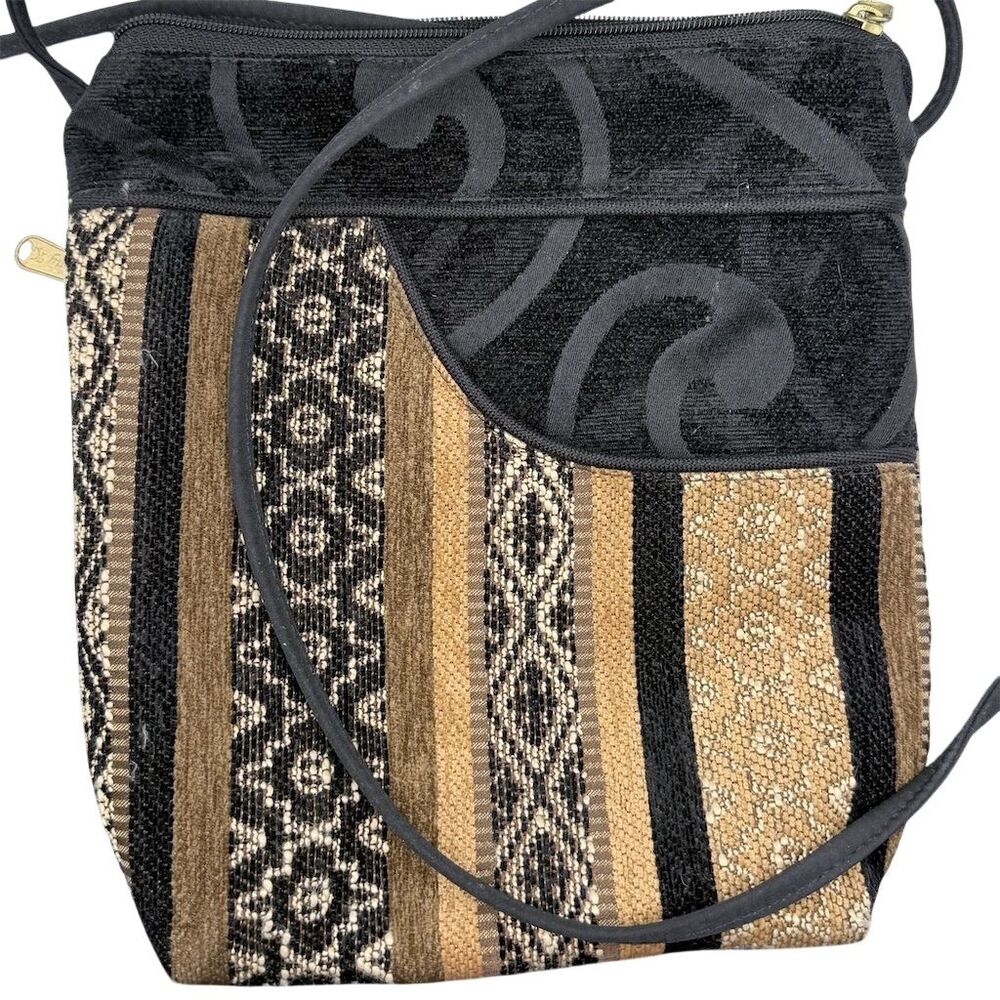 Danny K Women's Striped Shoulder Bag Black & Brown Adjustable Strap